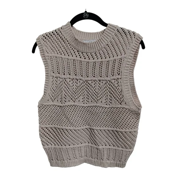 MNG Mango Ecru Open Knit Cotton Poly Blend Sweater Vest - Picture 8 of 16